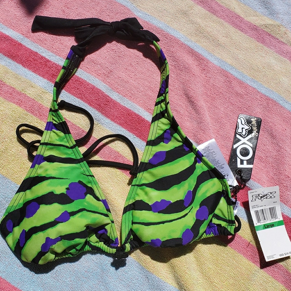 Fox Swim Sexy Bikini Top Neon Green and Purple NWT
